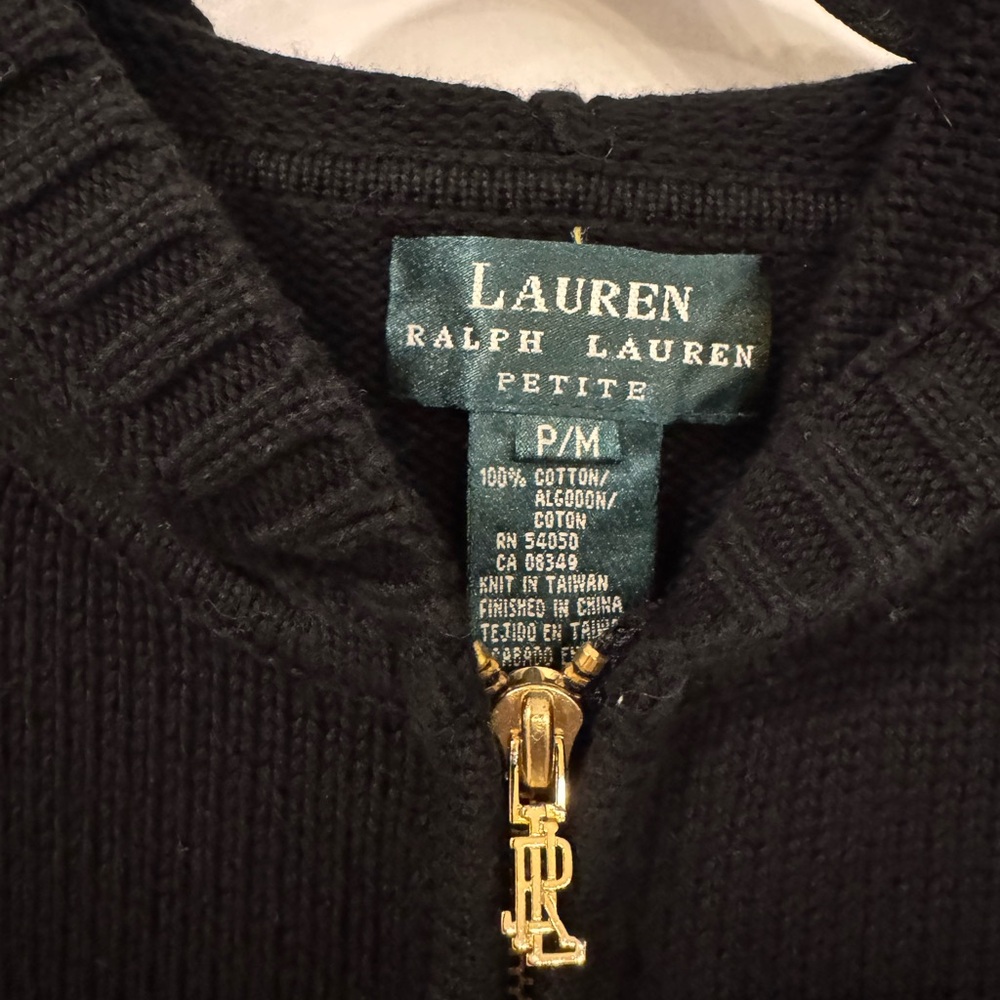 Ralph Lauren Black Zip-Up Hooded Cardigan with Gold Crest - Picture 3 of 4